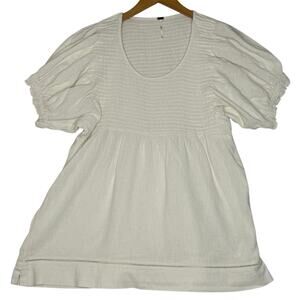 Free People Elsie Top Sz S Cream Puffy Sleeved Baby Doll Smocked Cottagecore